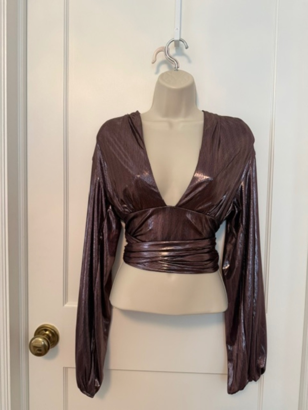 HOUSE OF HARLOW 1960 Metallic Brown Bourdin Blouse Crop Top S EUC